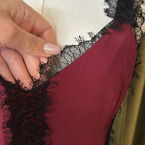 La Ligne 100% silk Elegant Burgundy and Black Lace maxi Dress, US0 - Picture 5 of 14